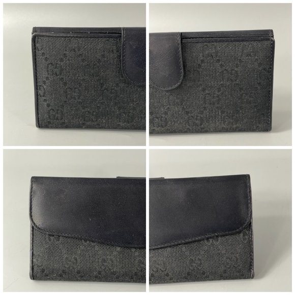 Authentic Vintage Gucci GG Monogram Canvas Black Leather Trim Long Wallet, Black - Picture 3 of 15